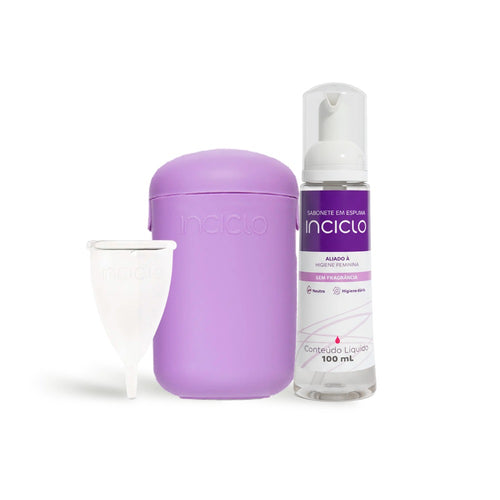 Kit Coletor Menstrual + Cápsula Esterilizadora + Espuma de Limpeza Inciclo